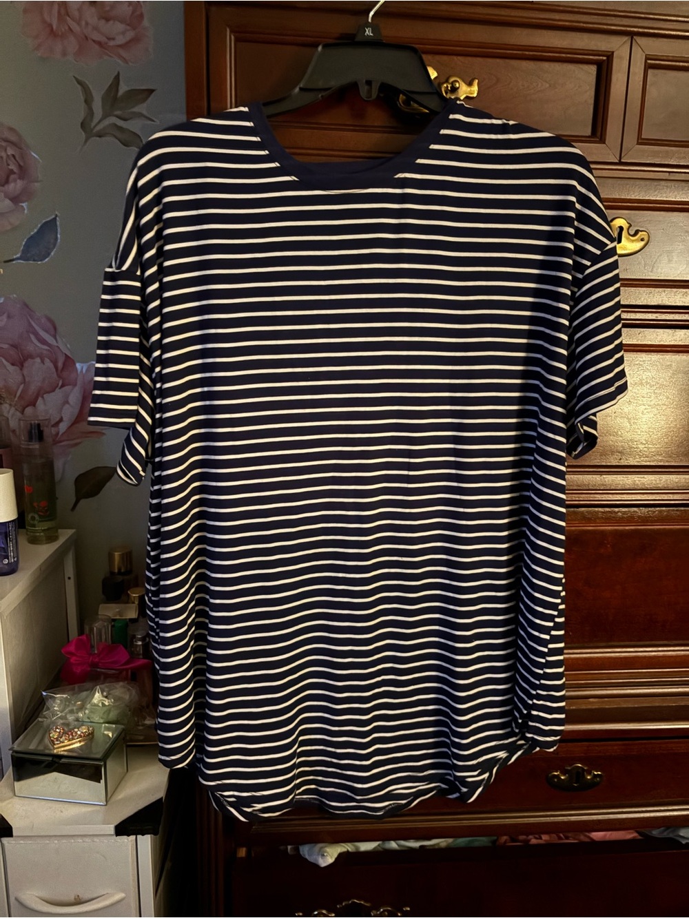 Time and Tru Navy and White Striped Short-Sleeve Tee